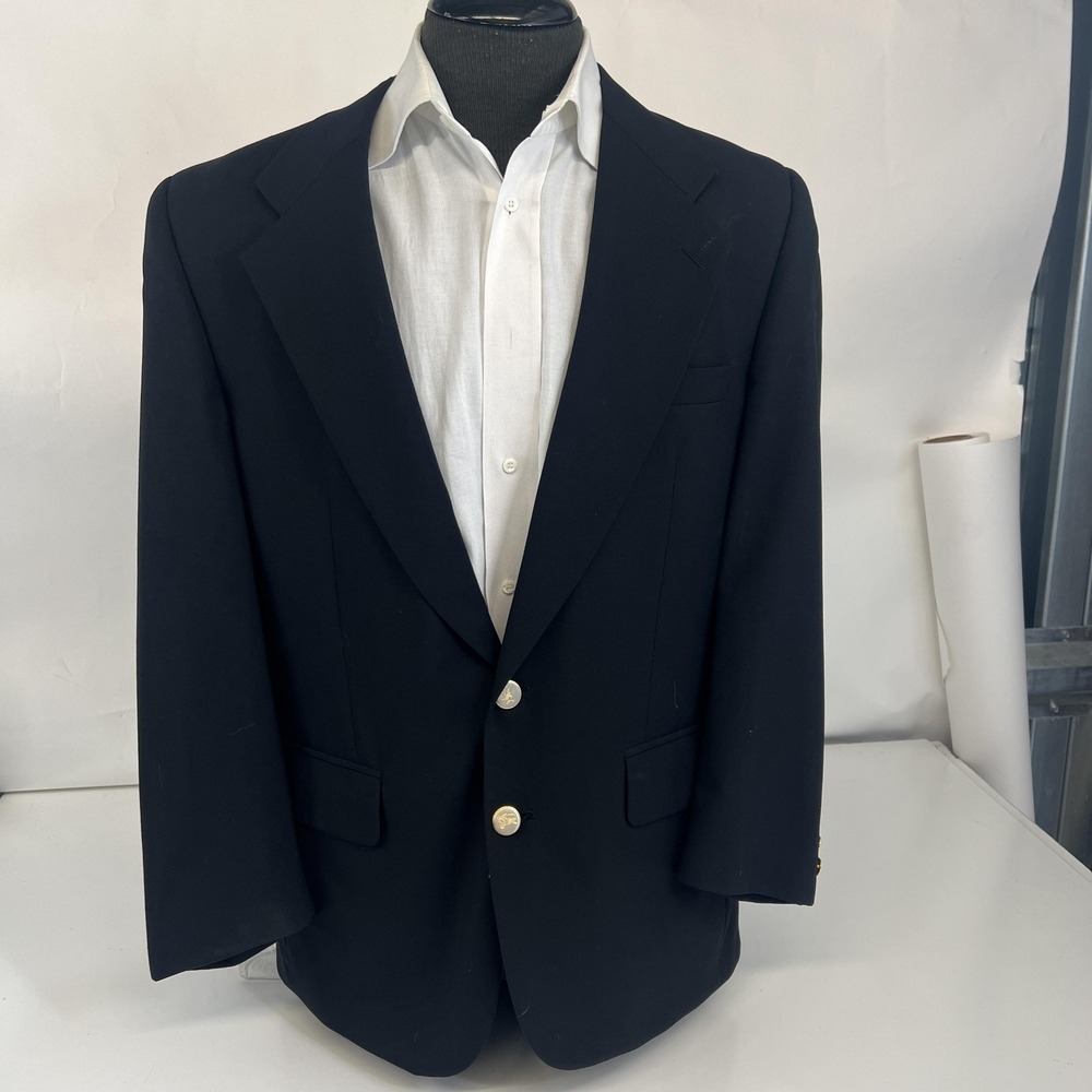Burberrys Blazer Mens 42 Black Super 100s Wool Gold Button Sport Coat